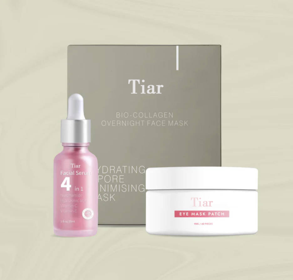 Tiar Glow Trio: 4 Collagen Masks. 1 Serum. 60 Eye Patches