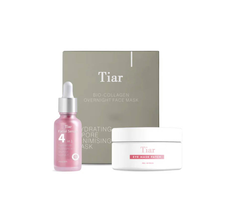 Tiar Glow Trio: 4 Collagen Masks. 1 Serum. 60 Eye Patches